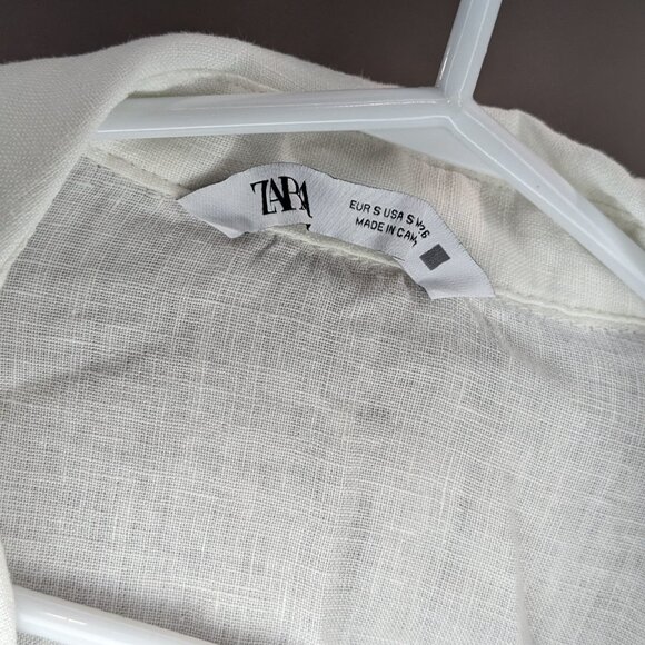 Zara 100% Linen Collared Button Down Shirt White Size Small - Picture 3 of 3